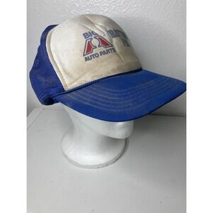 VTG Thrashed Big A Auto Parts Blue SnapBack Trucker Hat Mesh Distressed